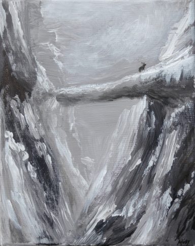 Tableau de l'artiste peintre Ajnay Le bouquetin veille