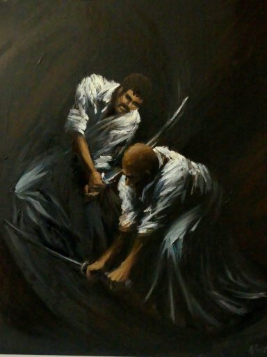 Tableau peinture combat sabre arts martiaux Ninjitsu de Ajnay