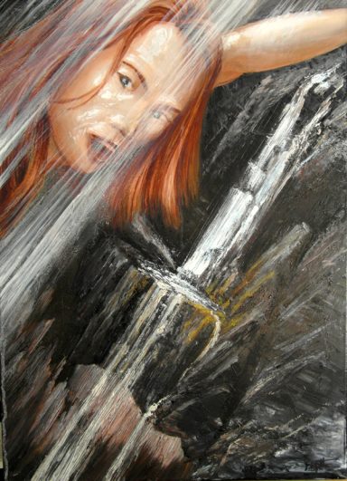 Tableau Ajnay cascade la source 
