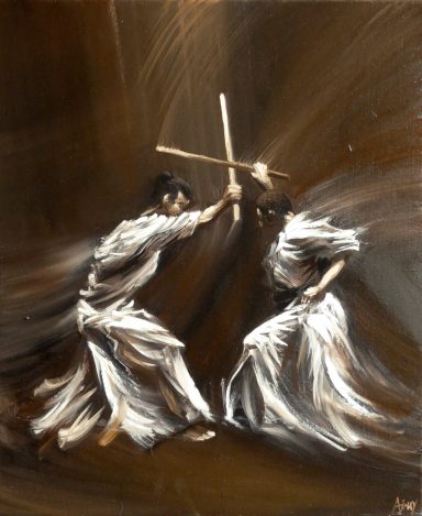 Tableau combat arts martiaux de Ajnay